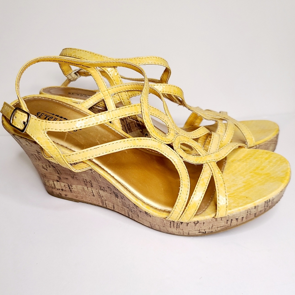 Seychelles Yellow Snakeskin Wedge Heel
